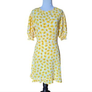 Faithfull The Brand Florence Mini Dress Marigold Floral Yellow White Size US 6